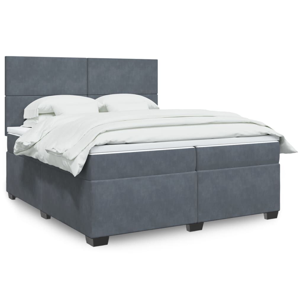 vidaXL Κρεβάτι Boxspring με Στρώμα Σκούρο Γκρι 200x200 εκ. Βελούδινο