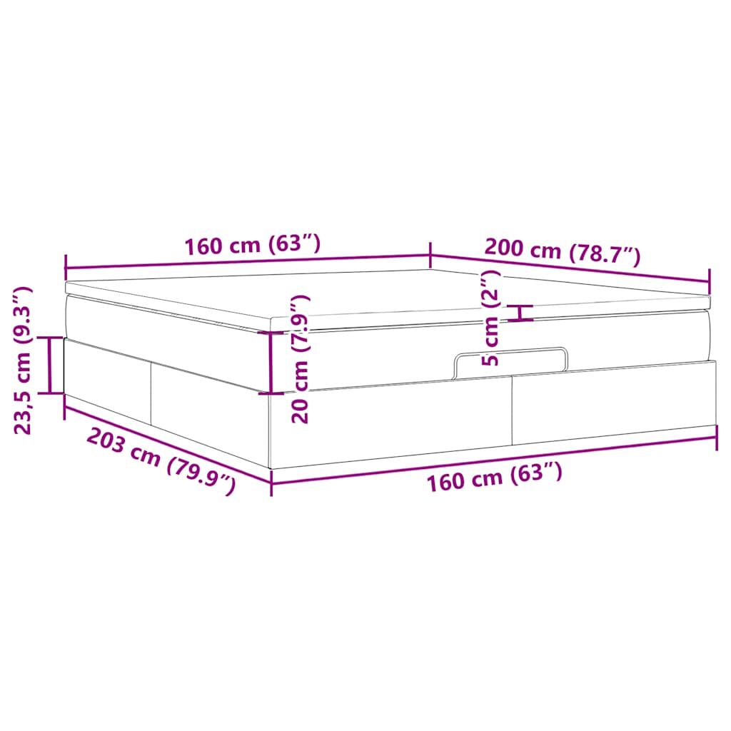 vidaXL Οθωμανικό Κρεβάτι με Στρώμα Κρέμα 160x200cm Ύφασμα
