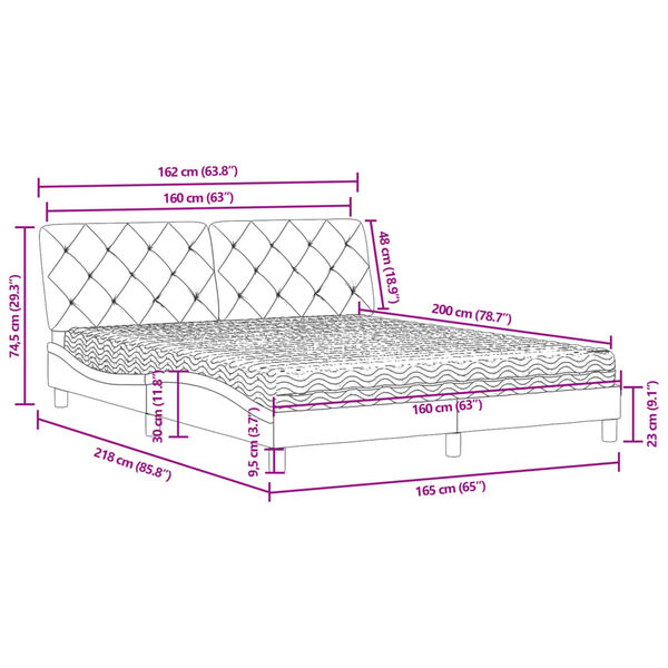 vidaXL Κρεβάτι με Στρώμα Σκούρο Γκρι 160x200 εκ. Βελούδινο