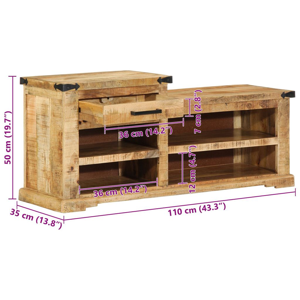 vidaXL Πάγκος για Παπούτσια 110x35x50 cm Μασίφ Ξύλο Μάνγκο