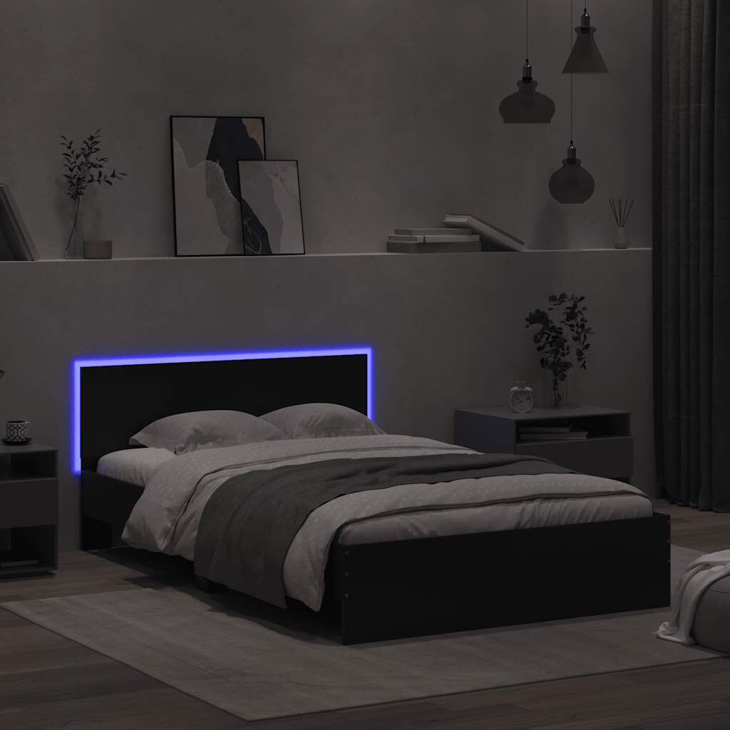 vidaXL Πλαίσιο Κρεβατιού με Κεφαλάρι/LED Μαύρο 140x190 εκ.