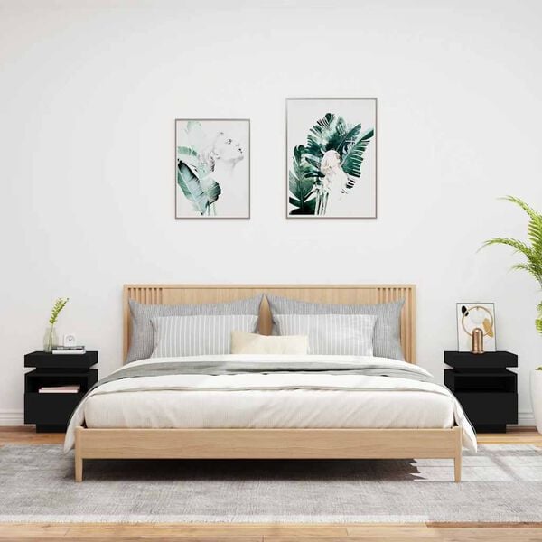 vidaXL Κομοδίνα με Φώτα LED 2 τεμ. Μαύρα 40x39x48,5 εκ.