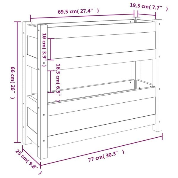vidaXL Ζαρντινιέρα Γκρι 77 x 25 x 66 εκ. Μαύρο από Μασίφ Ξύλο Πεύκου