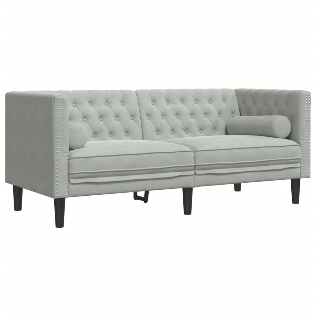 vidaXL Καναπές Διθέσιος Chesterfield με Στηρίγματα Αν. Γκρι Βελούδο