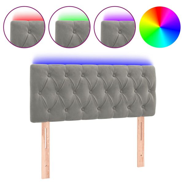 vidaXL Κεφαλάρι Κρεβατιού LED Ανοιχτό Γκρι 90x7x78/88 εκ. Βελούδινο