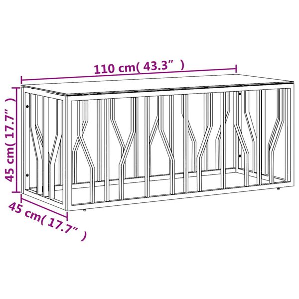 vidaXL Τραπέζι Σαλονιού Χρυσό 110x45x45 εκ. Ανοξείδωτο Ατσάλι & Γυαλί