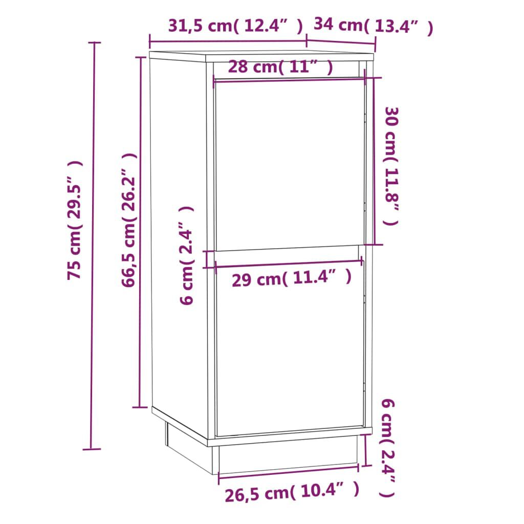 vidaXL Ντουλάπια 2 τεμ. Μαύρα 31,5 x 34 x 75 εκ. από Μασίφ Ξύλο Πεύκου
