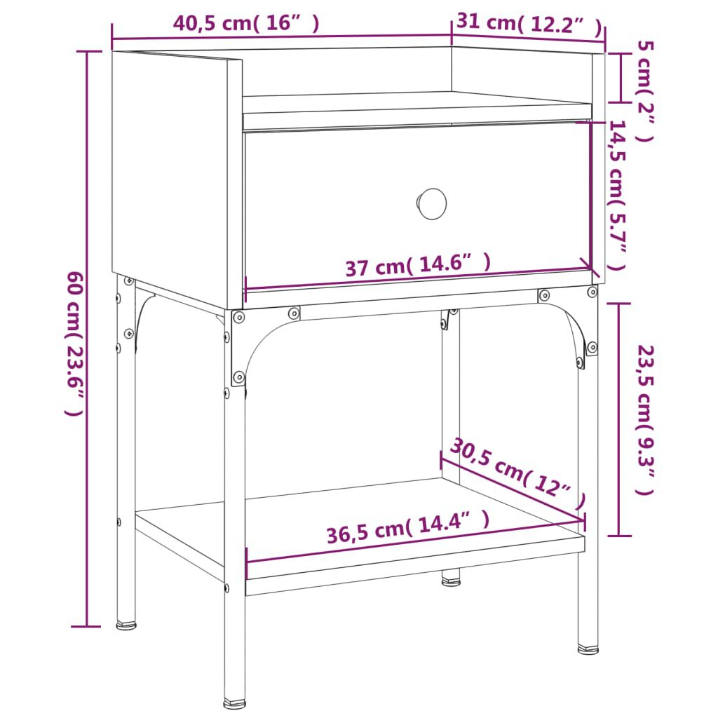 vidaXL Κομοδίνο Sonoma Δρυς 40,5 x 31 x 60 εκ. από Επεξεργασμένο Ξύλο