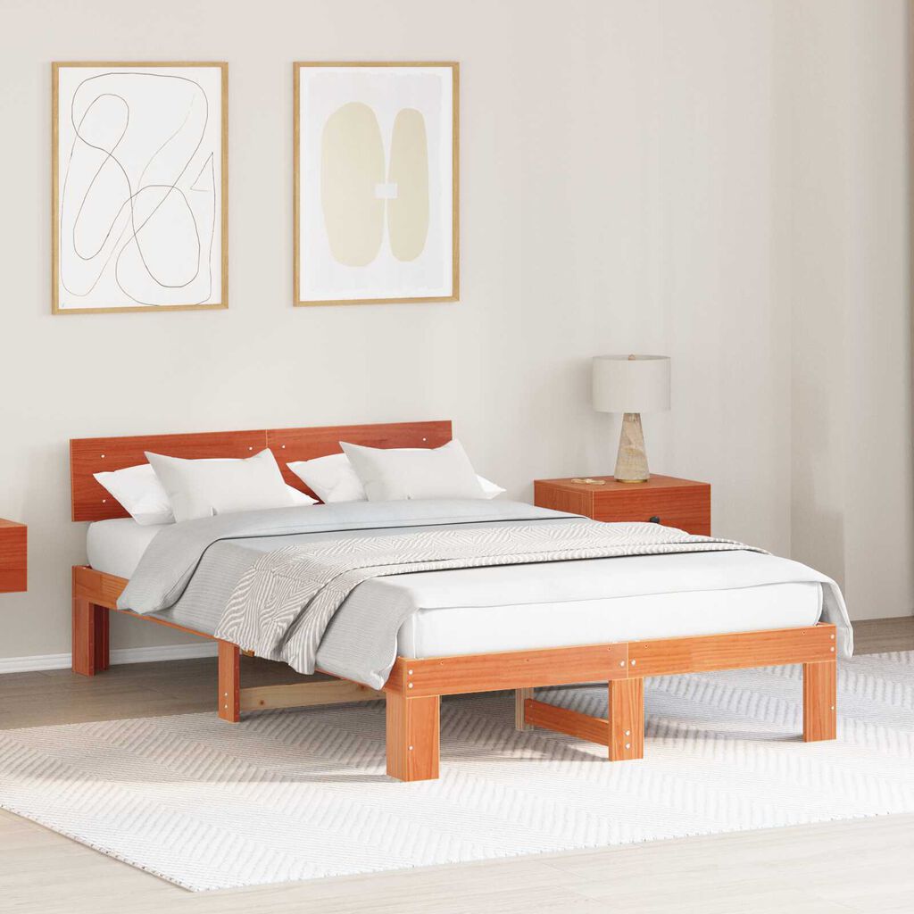 vidaXL Σκελετός Κρεβατιού Καφέ 140 x 190 cm Μασίφ ξύλο πεύκου