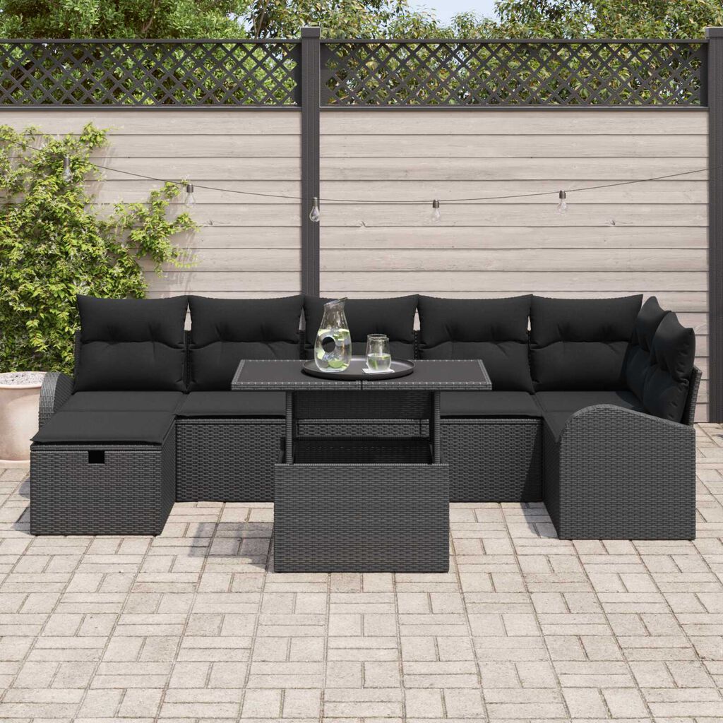 vidaXL Σετ Καναπέ Κήπου με μαξιλάρι 8 pcs Μαύρο Πολυ ράταν