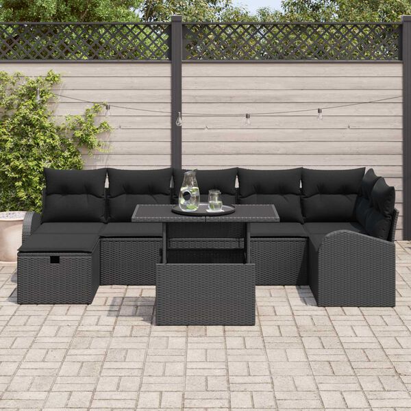 vidaXL Σετ Καναπέ Κήπου με μαξιλάρι 8 pcs Μαύρο Πολυ ράταν