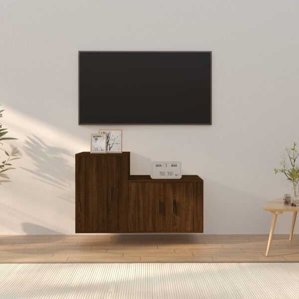vidaXL Σετ Επίπλων Τηλεόρασης 2 Τεμαχίων Καφέ Δρυς Επεξεργασμένο Ξύλο