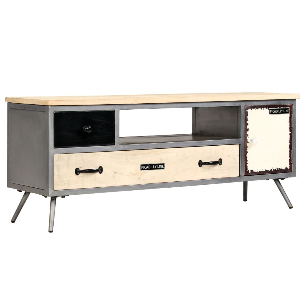 vidaXL Έπιπλο Τηλεόρασης 120x30x45 εκ. από Μασίφ Ξύλο Μάνγκο & Ατσάλι