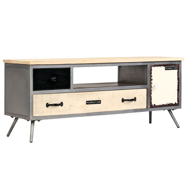 vidaXL Έπιπλο Τηλεόρασης 120x30x45 εκ. από Μασίφ Ξύλο Μάνγκο & Ατσάλι