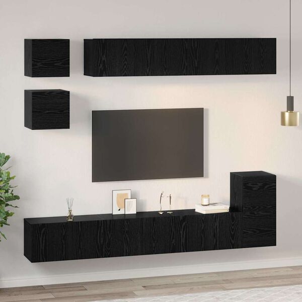 vidaXL Σετ επίπλου τηλεόρασης 8 pcs Μαύρη Οξυά Επεξεργασμένο ξύλο