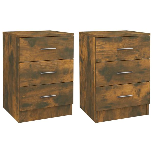 vidaXL Κομοδίνα 2 Τεμ. Καπνιστή Δρυς 38x35x56 εκ. από Επεξεργ. Ξύλο