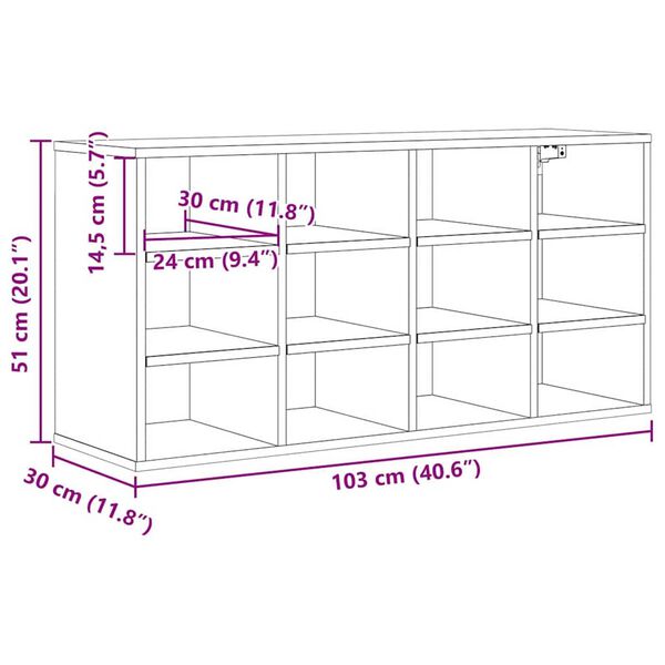 vidaXL Παπουτσοθήκη Μαύρη δρυς 103 x 30 x 51 εκ. Επεξεργασμένο ξύλο