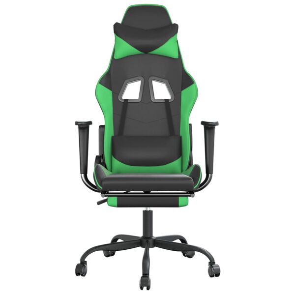 vidaXL Καρέκλα Gaming Μασάζ Υποπόδιο Μαύρο/Πράσινο από Συνθετικό Δέρμα