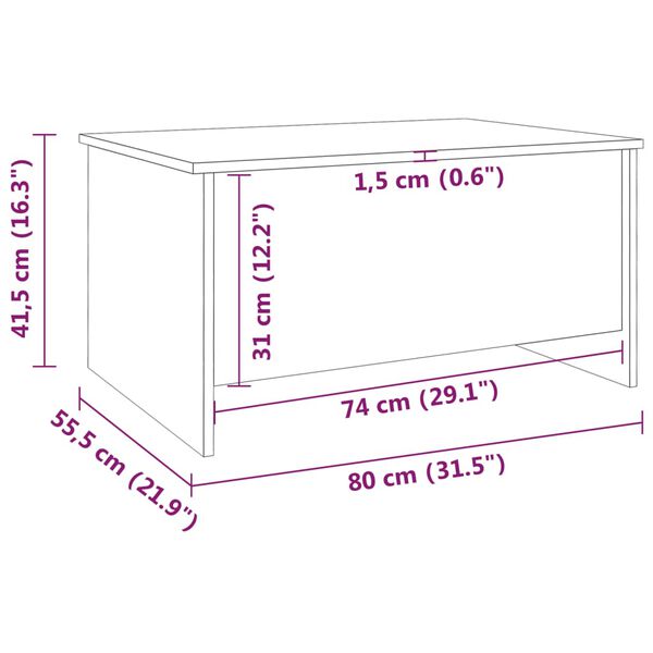 vidaXL Τραπεζάκι Σαλονιού Γκρι Sonoma 80x55,5x41,5 εκ. Επεξεργ. Ξύλο