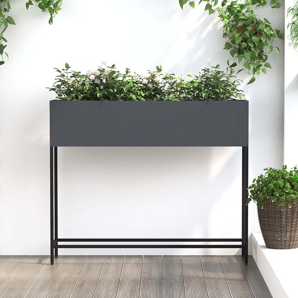 vidaXL Υψηλή Υπερυψωμένη Γλάστρα 100x26x82 εκ Ανθρακί Ατσάλι