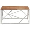 vidaXL Τραπεζάκι Σαλονιού Ασημί Ανοξείδωτο Ατσάλι & Μασίφ Ξύλο Ακακίας