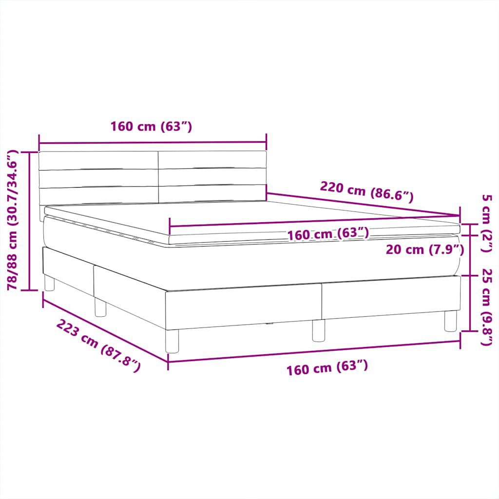 vidaXL Box Spring Κρεβάτι με στρώμα Σκούρο γκρι 160x220 cm Βελούδινο
