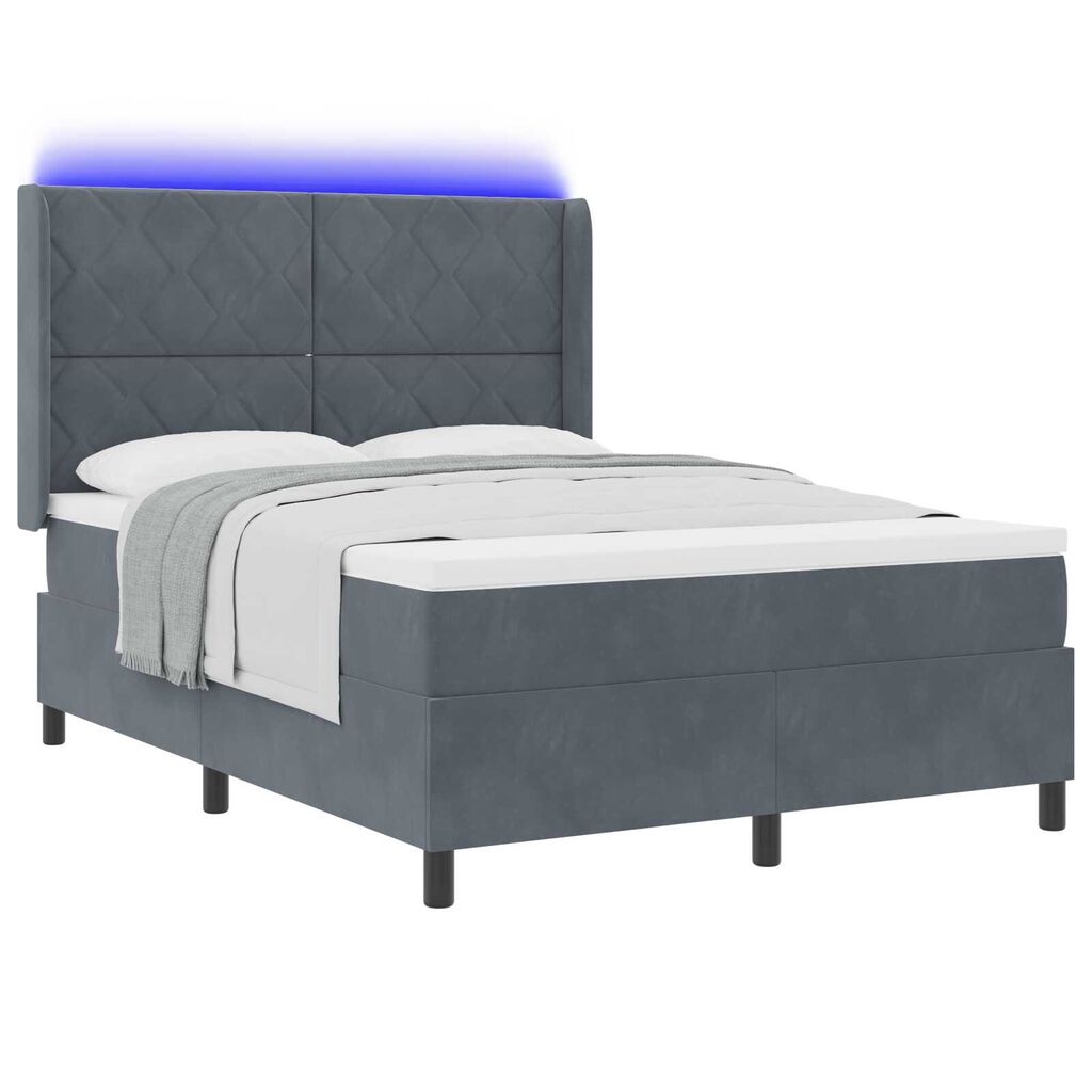 vidaXL Κρεβάτι Box Spring LED με Στρώμα Σκούρο Γκρι 140 x 190 cm