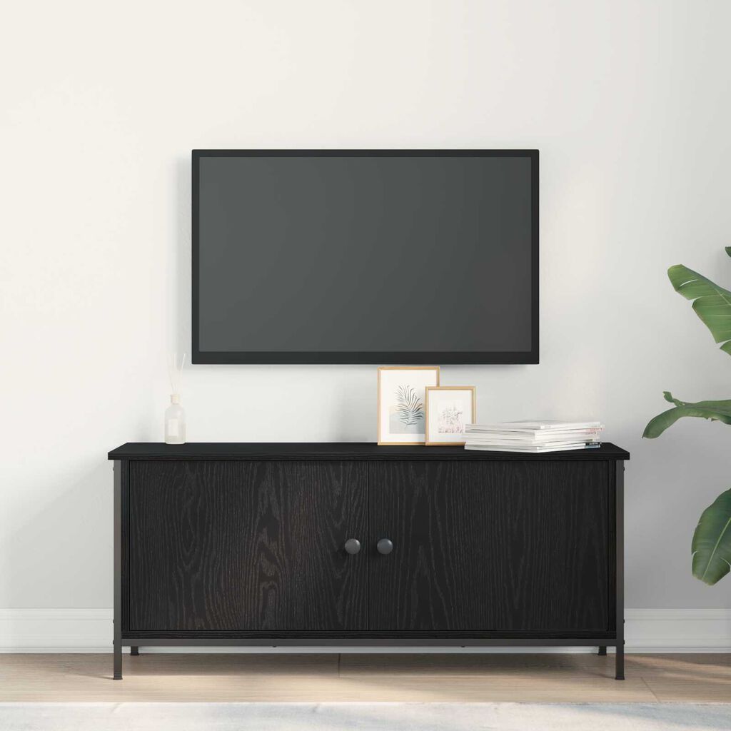 vidaXL TV Stand Μαύρης Δρυός Μαύρη δρυός Μοριοσανίδα, Μέταλλο