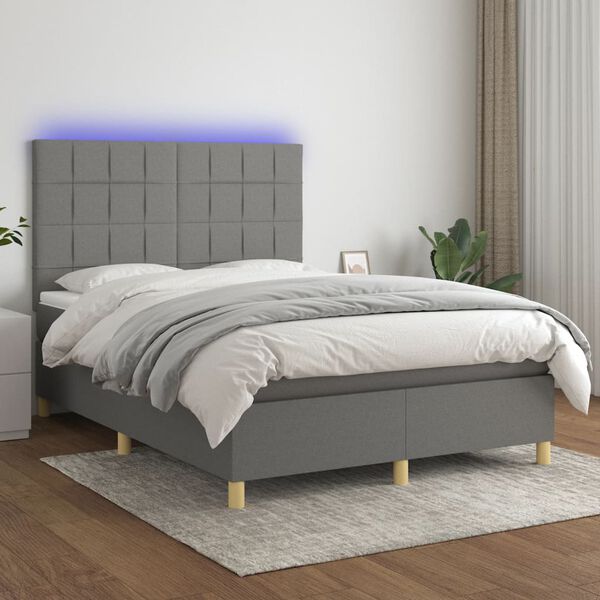 vidaXL &Kappa;&rho;&epsilon;&beta;ά&tau;&iota; Boxspring &mu;&epsilon; &Sigma;&tau;&rho;ώ&mu;&alpha; & LED &Sigma;&kappa;.&Gamma;&kappa;&rho;&iota; 140x190&epsilon;&kappa;. &Upsilon;&phi;&alpha;&sigma;&mu;ά&tau;&iota;&nu;&omicron;