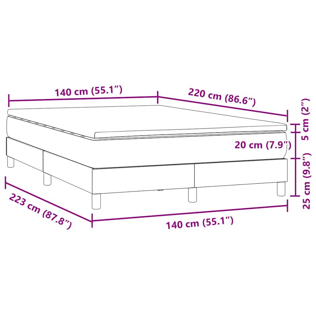 vidaXL Κρεβάτι Boxspring με Στρώμα Ανοιχτό Γκρι 140x220 εκ. Βελούδινο