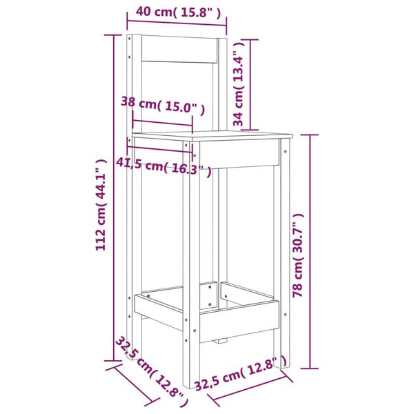 vidaXL Καρέκλες Μπαρ 2 τεμ. Λευκό 40x41,5x112 εκ. Μασίφ Ξύλο Πεύκου