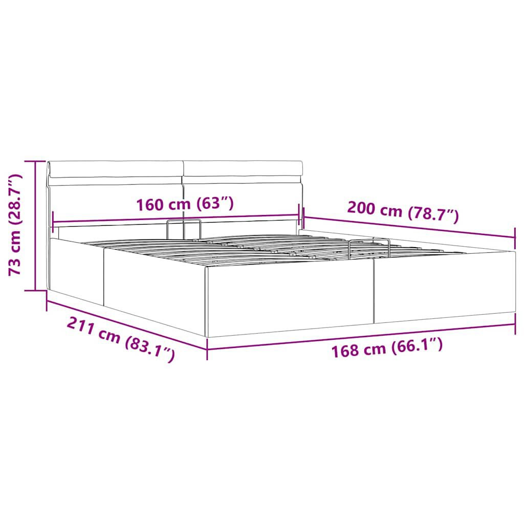 vidaXL Πλαίσιο Κρεβατιού με Αποθ. Χώρο/LED Taupe 160x200 εκ. Ύφασμα