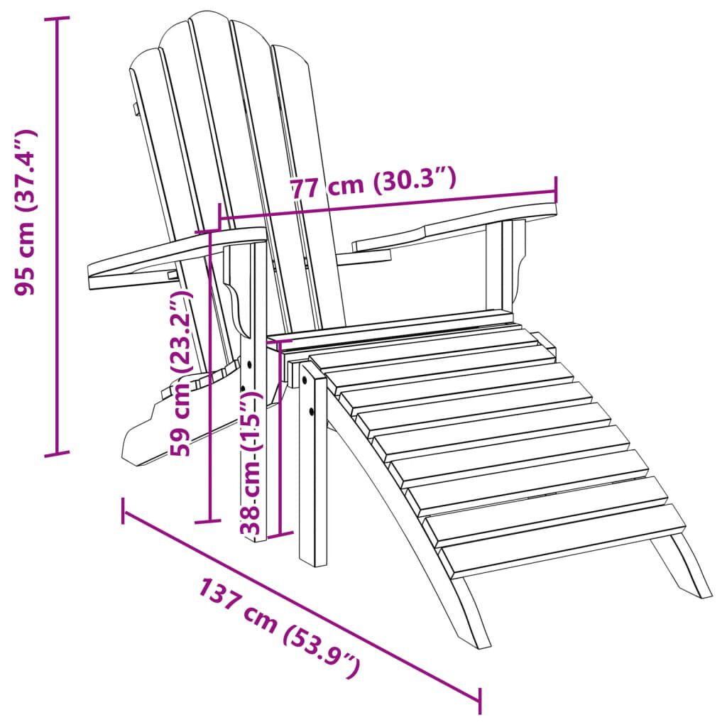 vidaXL Καρέκλα Κήπου Adirondack με Υποπόδιο Μασίφ Ξύλο Teak