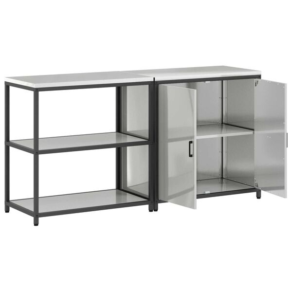 vidaXL Σετ Αποθήκευσης Κουζίνας με ράφι 2 pcs Ασημί 150 x 50 x 92 εκ.