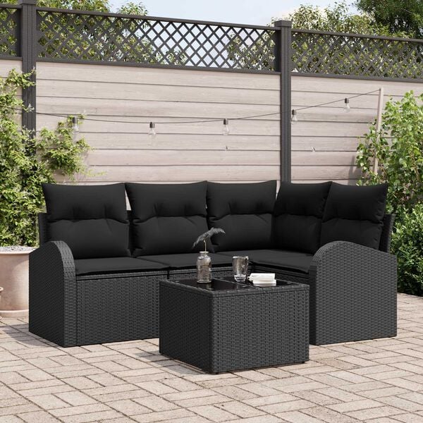 vidaXL Σετ Καναπέ Κήπου με μαξιλάρι 5 pcs Μαύρο Πολυ ράταν