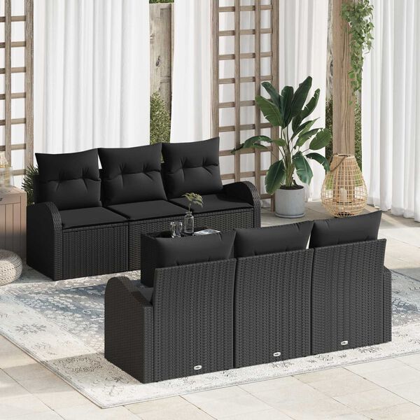 vidaXL Σετ Καναπέ Κήπου 7 pcs Μαύρο 55 x 55 x 37 εκ Πολυ ράταν