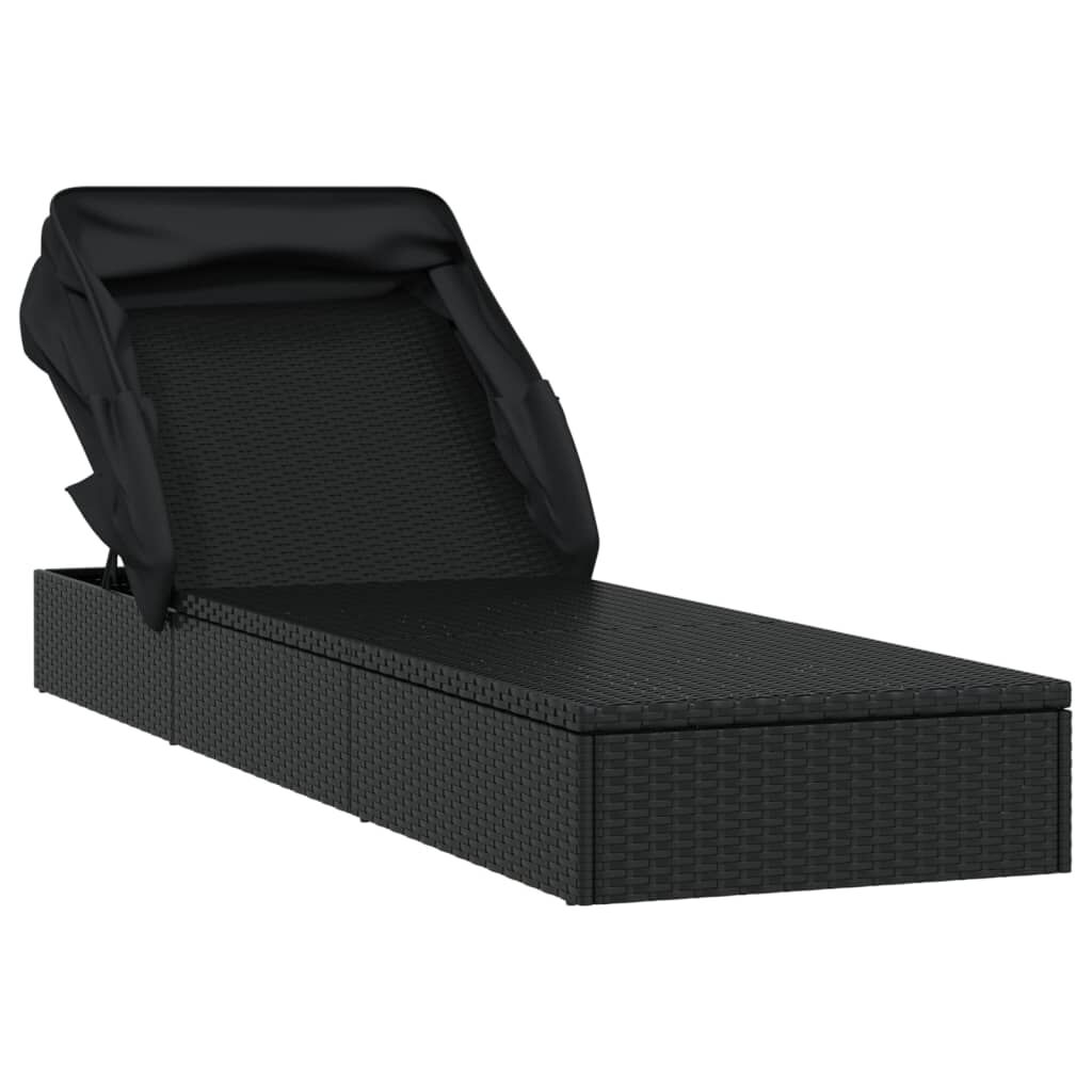 vidaXL Ξαπλώστρα Πτυσσόμενη Οροφή Μαύρη 213 x 63 x 97 εκ. Συνθ. Ρατάν