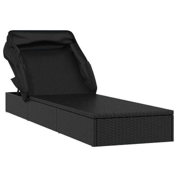 vidaXL Ξαπλώστρα Πτυσσόμενη Οροφή Μαύρη 213 x 63 x 97 εκ. Συνθ. Ρατάν