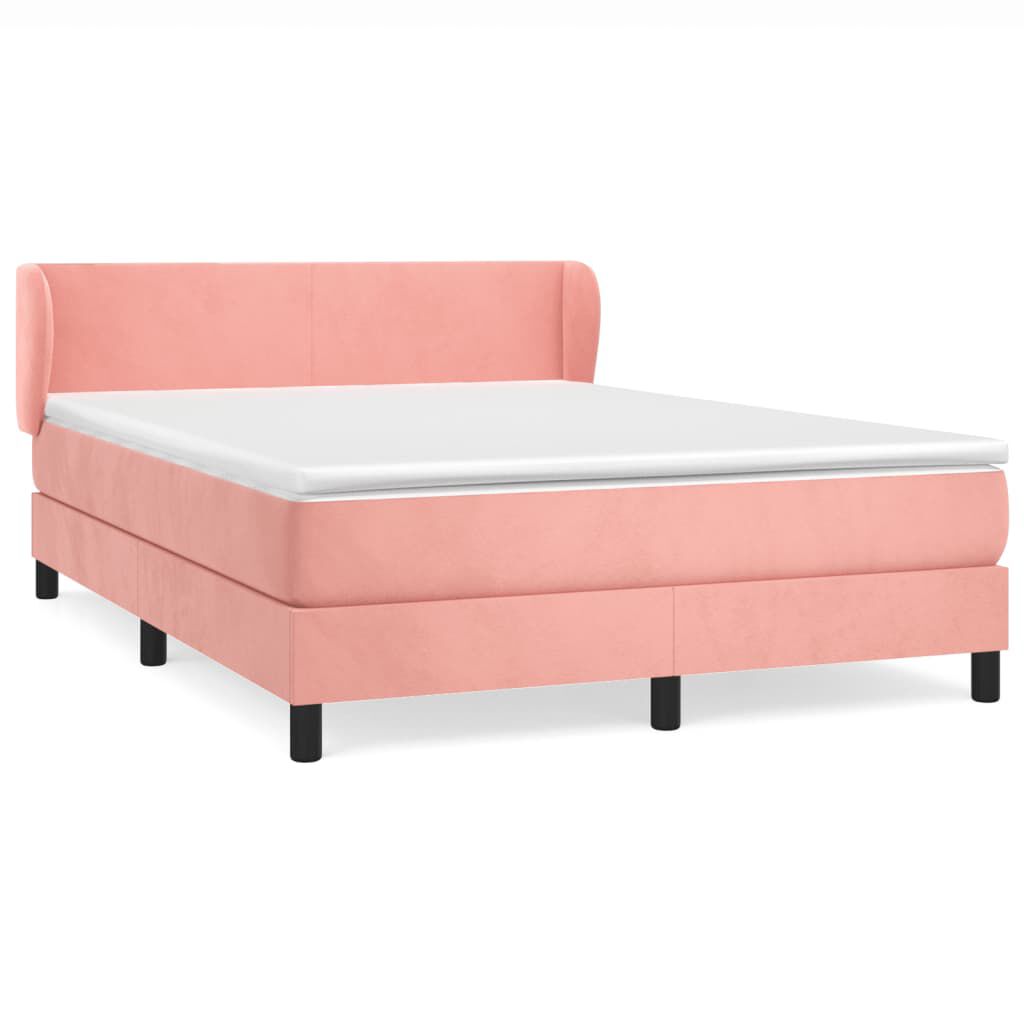 vidaXL Κρεβάτι Boxspring με Στρώμα Ροζ 140x200 εκ. Βελούδινο