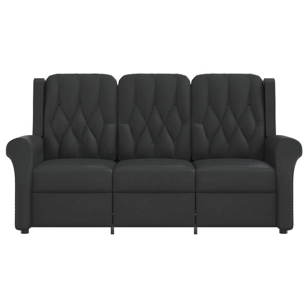 vidaXL Πολυθρόνα Μασάζ Τριθέσια Ανακλ. Γυαλιστερό Μαύρο Συνθ. Δέρμα