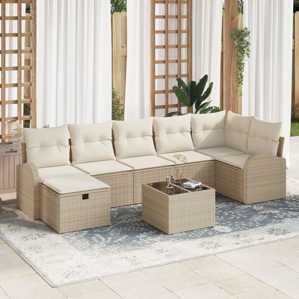 vidaXL Set Καναπέ 8 Τεμαχίων με Μαξιλάρια Μπεζ Πολυ Ρατάν