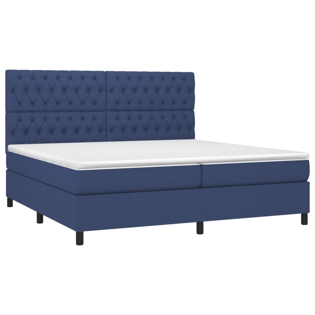 vidaXL Κρεβάτι Boxspring με Στρώμα Μπλε 200x200 εκ. Υφασμάτινο