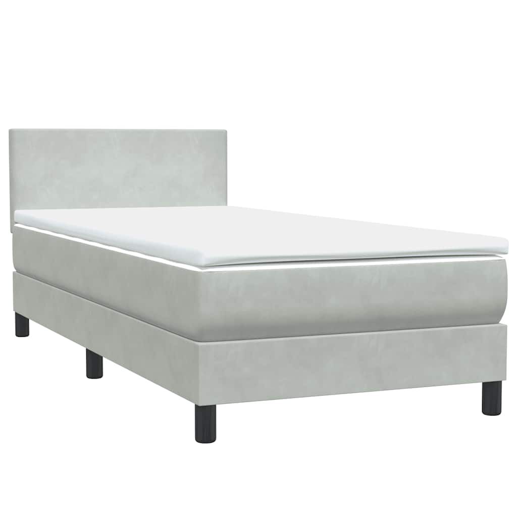 vidaXL Box Spring κρεβάτι με στρώμα ανοιχτό γκρι 90x210 cm Βελούδινο