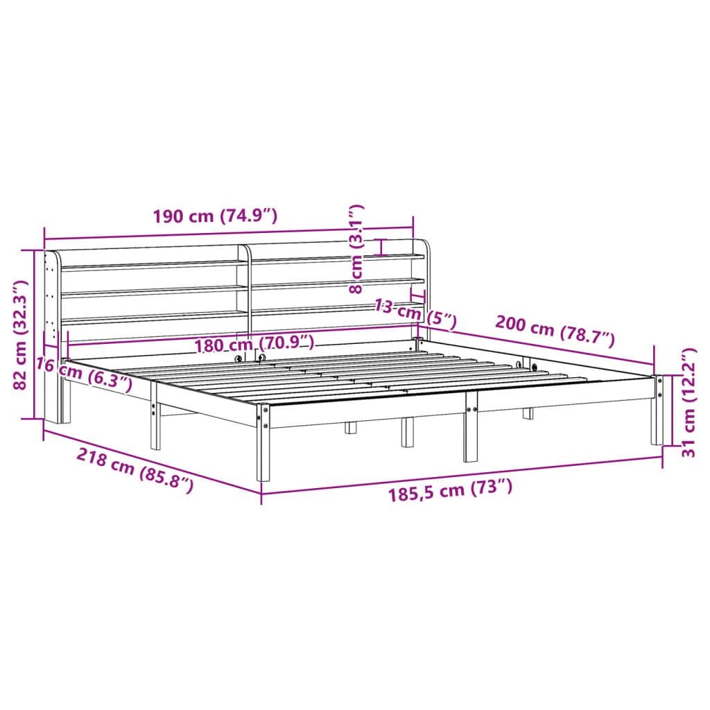 vidaXL Πλαίσιο Κρεβατιού με Κεφαλάρι 180x200 εκ Μασίφ Ξύλο Πεύκου