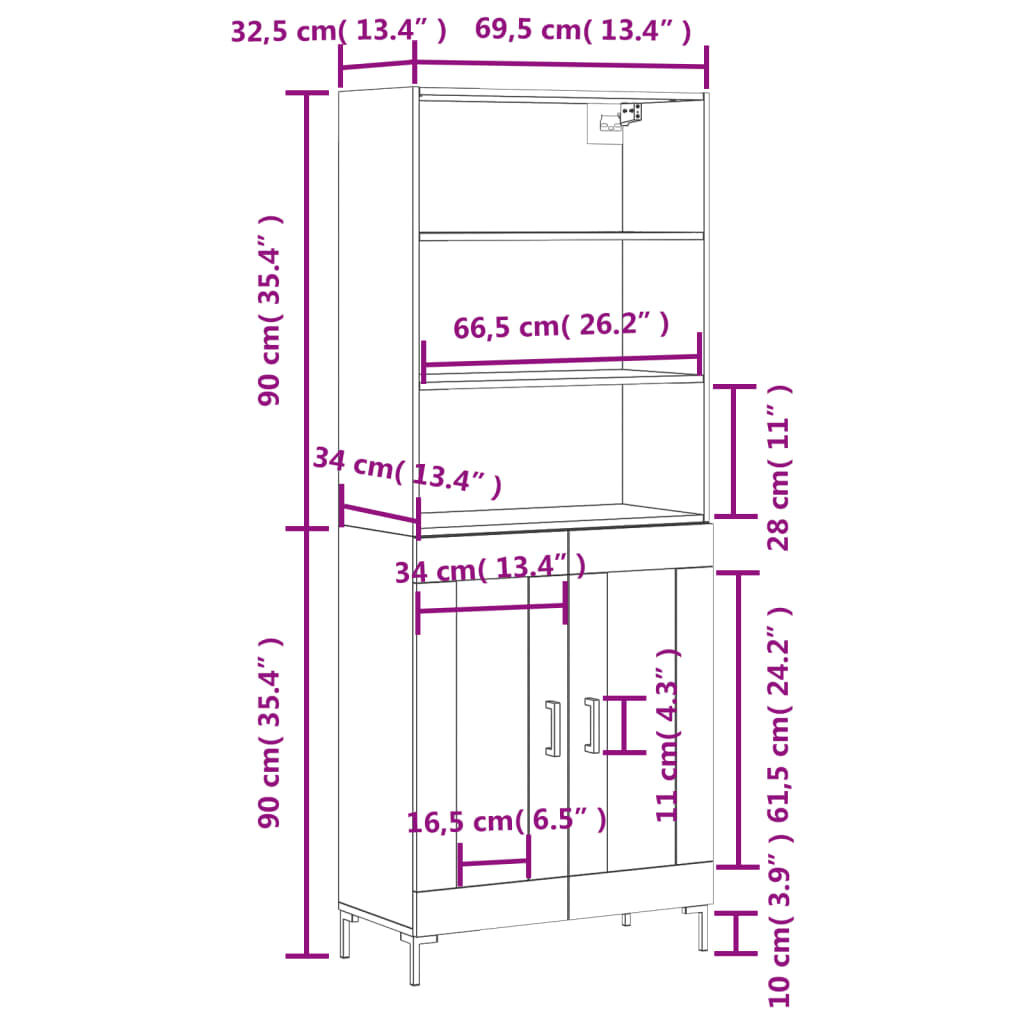 vidaXL Ντουλάπι Γκρι Σκυροδέματος 69,5x34x180 εκ. Επεξεργασμένο Ξύλο