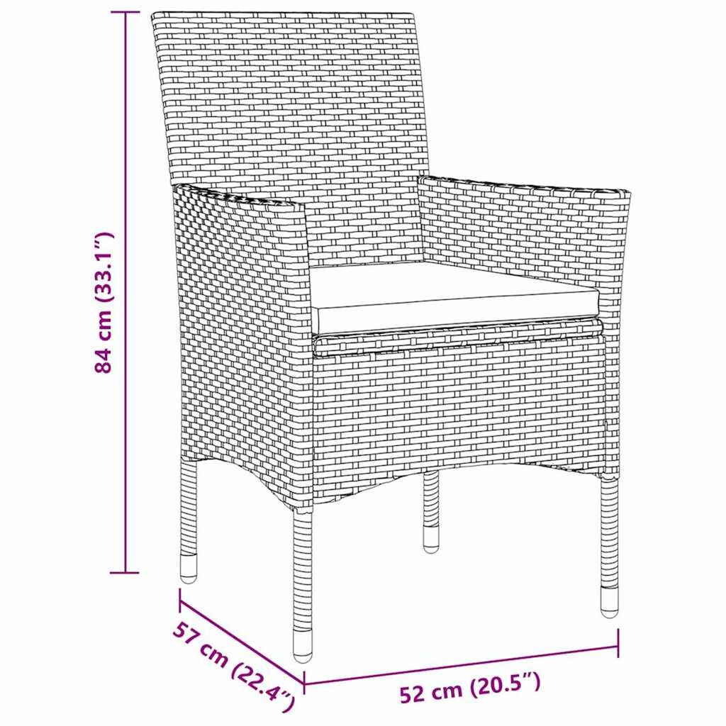 vidaXL Σέτ φαγητού για κήπο με μαξιλάρι 5 pcs Γκρι Πολυ ράταν