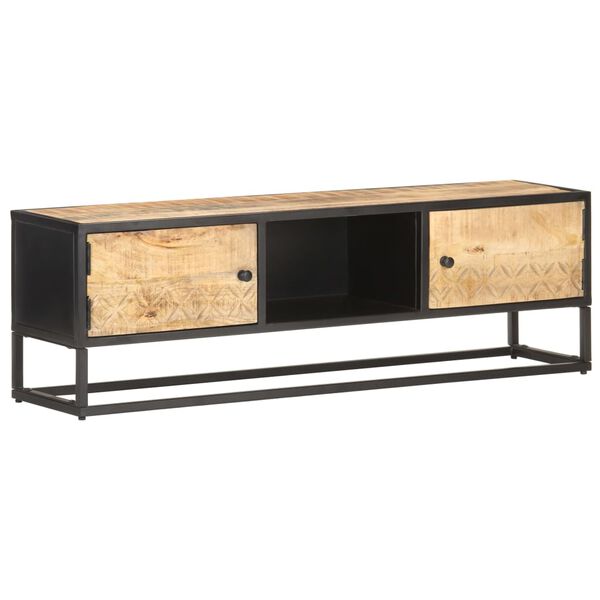 vidaXL Έπιπλο TV με Σκαλιστή Πόρτα 130x30x40 εκ. Ακατέργ. Ξύλο Μάνγκο