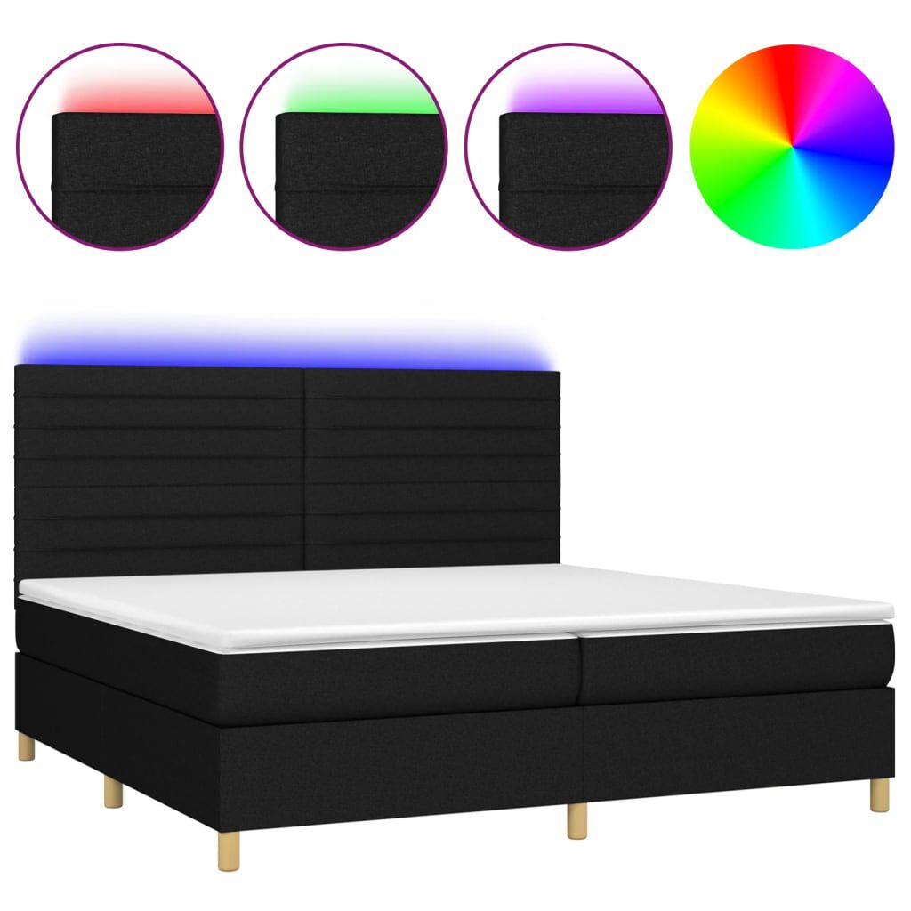 vidaXL Κρεβάτι Boxspring με Στρώμα & LED Μαύρο 200x200 εκ. Υφασμάτινο