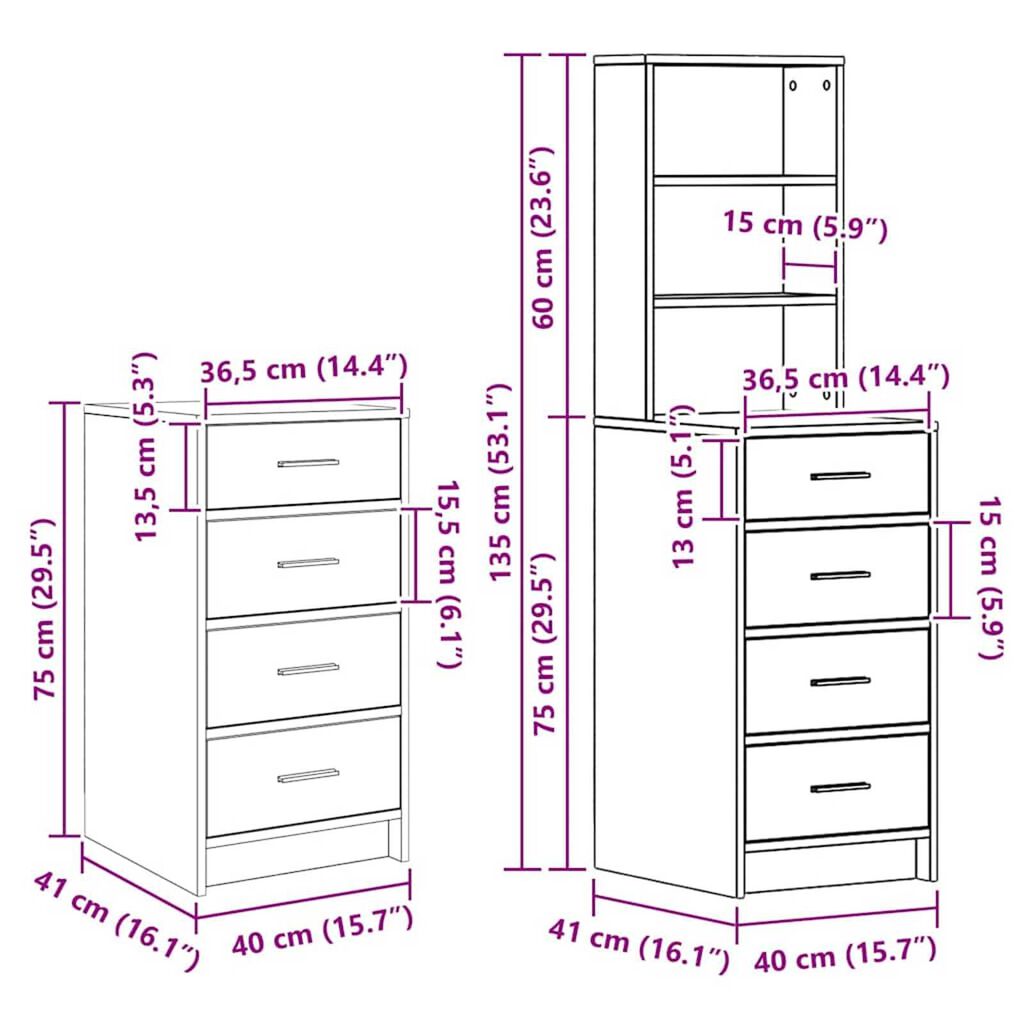 vidaXL Τραπέζι περιποίησης με συρτάρι 3 pcs Μαύρο 40 x 41 x 135 εκ.