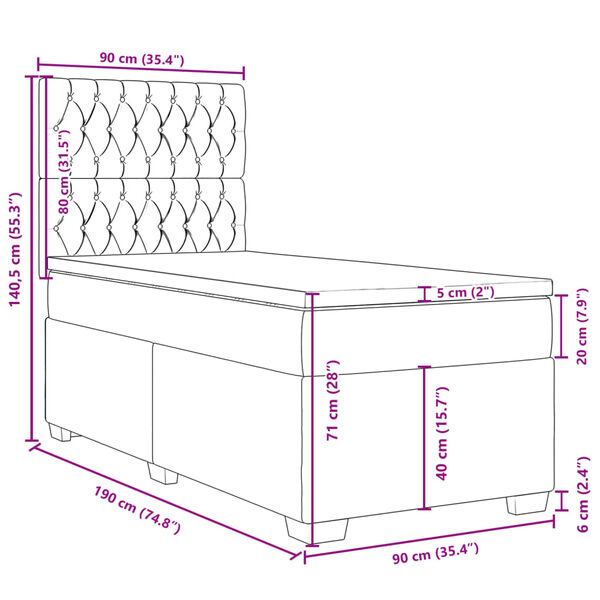 vidaXL Κρεβάτι Boxspring με Στρώμα Ροζ 90x190 εκ. Βελούδινο